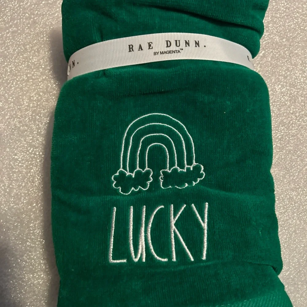 Rae Dunn Emerald 'Lucky' Towel with Rainbow